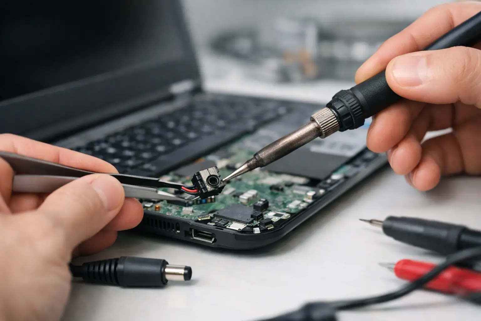 Réparation connecteur alimentation laptop